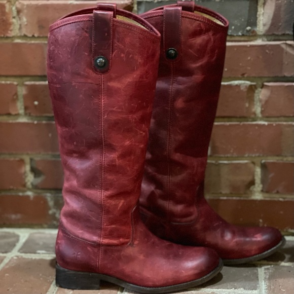 Frye Boots - Bordeaux Red Leather Extended Calf - Picture 1 of 16